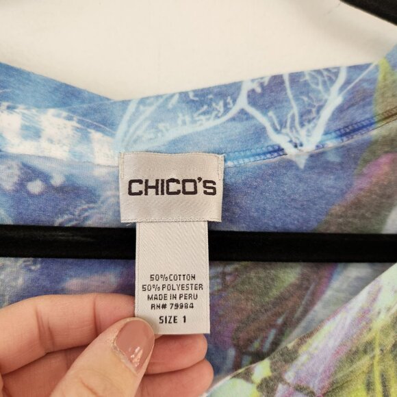 Chico's Floral Blouse Top Shirt Y2K Burnout 90s Lightweight Embellished Size M - Picture 5 of 6